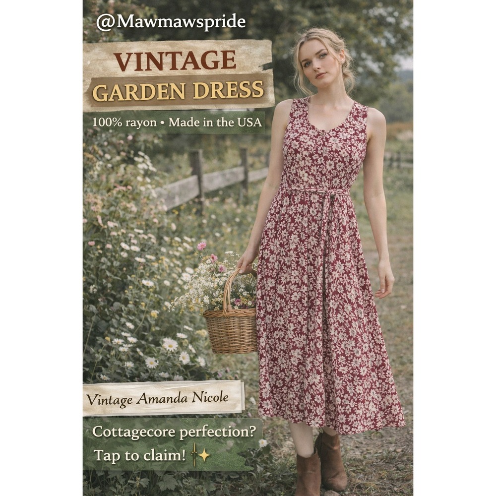 Vintage Amanda Nicole Floral Midi Dress USA Rayon Cottagecore Button Front M
